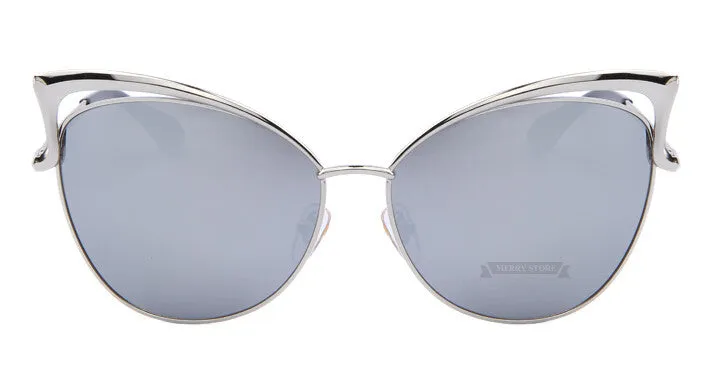 Fashion Women Brand Design Cat Eye Sunglasses Alloy Frame Women Luxury Cat Eye Sun Glasses