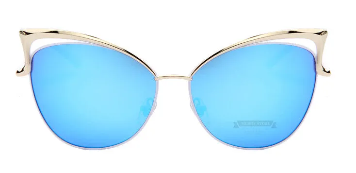 Fashion Women Brand Design Cat Eye Sunglasses Alloy Frame Women Luxury Cat Eye Sun Glasses