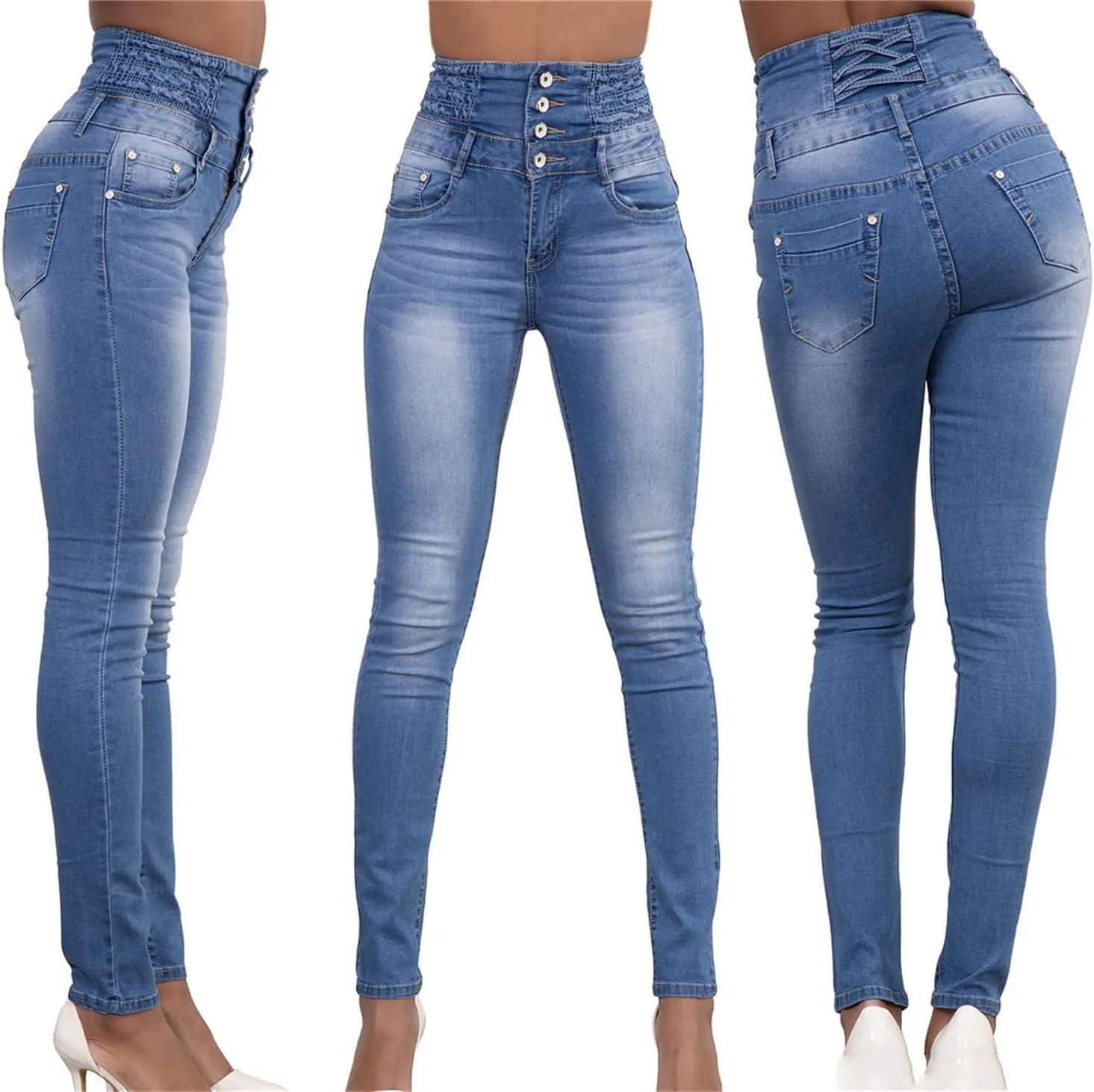 Fashion Womens Plus Size Butt Lift High Waist Skinny Jeans Denim Pants Stretch Slim Length Jeans