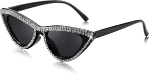 FEISEDY Women Cat Eye Sunglasses Small Frame Diamond Fashion Rhinestone Sunglasses Jeweled Frame Costume Party B0084