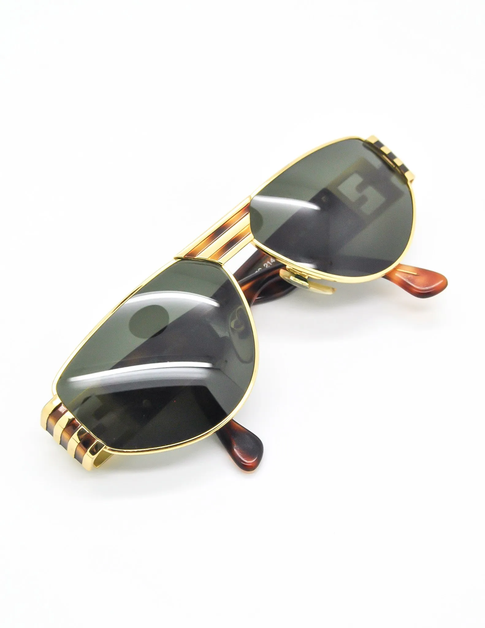 Fendi Vintage Gold Tortoise Logo Sunglasses FS 214
