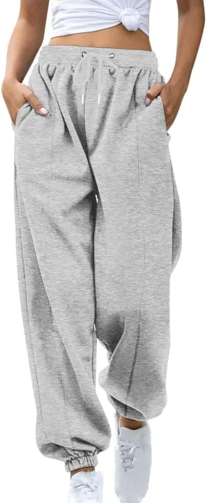 Fleece Lined Sweatpants Women Y2k Baggy Drawstring High Waisted Joggers with Pockets Athletic Workout Track Pants