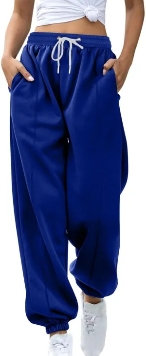 Fleece Lined Sweatpants Women Y2k Baggy Drawstring High Waisted Joggers with Pockets Athletic Workout Track Pants