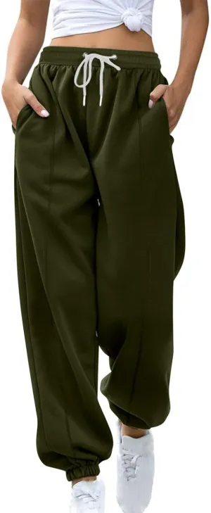 Fleece Lined Sweatpants Women Y2k Baggy Drawstring High Waisted Joggers with Pockets Athletic Workout Track Pants