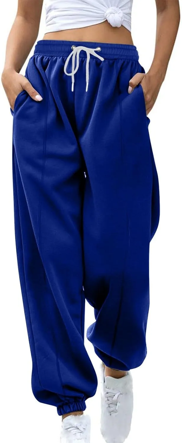 Fleece Lined Sweatpants Women Y2k Baggy Drawstring High Waisted Joggers with Pockets Athletic Workout Track Pants