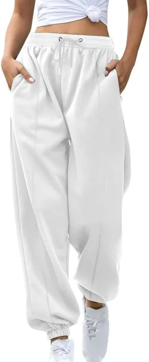 Fleece Lined Sweatpants Women Y2k Baggy Drawstring High Waisted Joggers with Pockets Athletic Workout Track Pants
