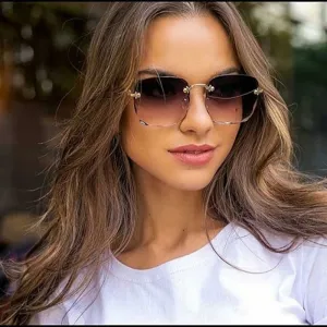Frameless Gradient Lens Retro Square Sunglasses
