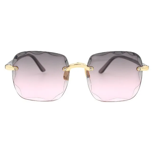 Frameless Gradient Lens Retro Square Sunglasses