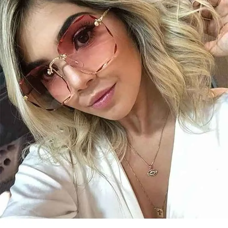 Frameless Gradient Lens Retro Square Sunglasses