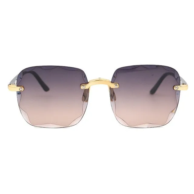 Frameless Gradient Lens Retro Square Sunglasses
