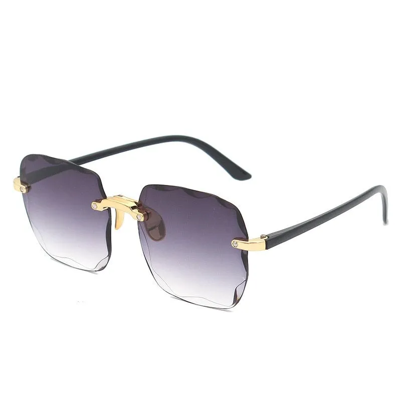 Frameless Gradient Lens Retro Square Sunglasses