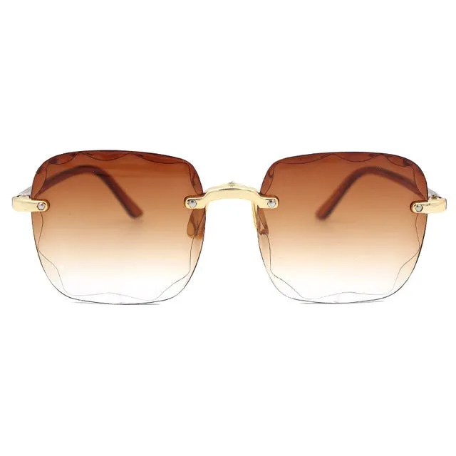 Frameless Gradient Lens Retro Square Sunglasses