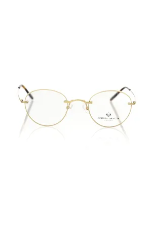 Frankie Morello Elegant Matt Gold Round Eyeglasses