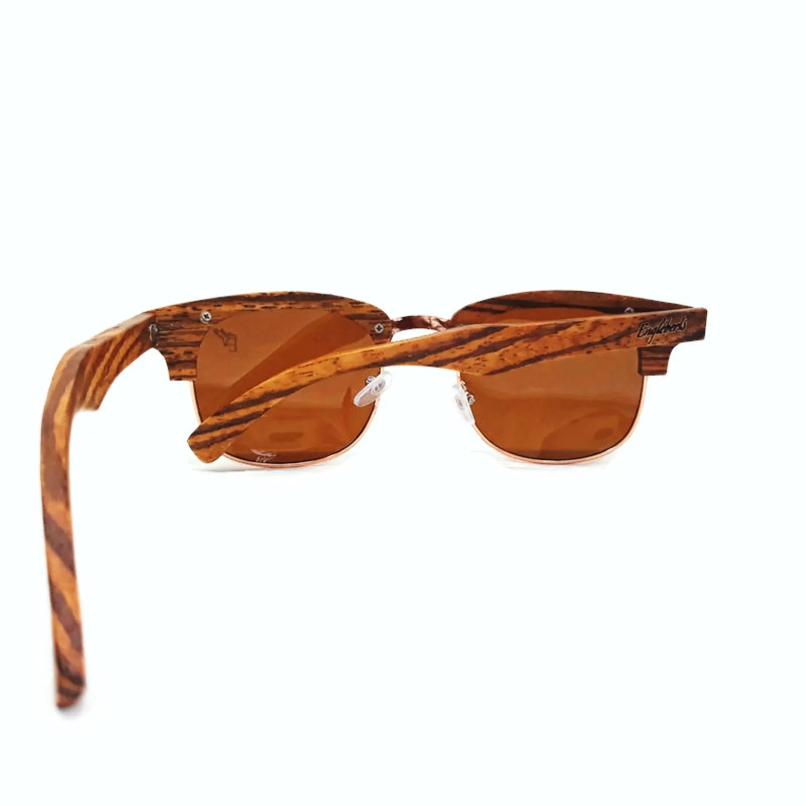 Full Wood, Half Rim Wooden Sunglasses With Bamboo Case, Tea Colored Lenses
