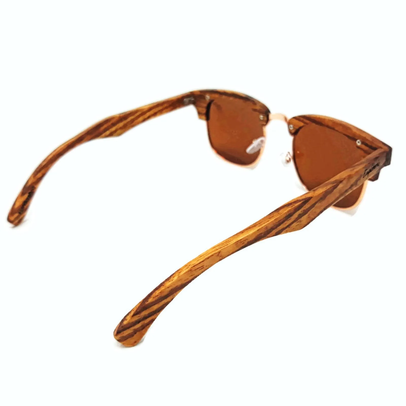Full Wood, Half Rim Wooden Sunglasses With Bamboo Case, Tea Colored Lenses