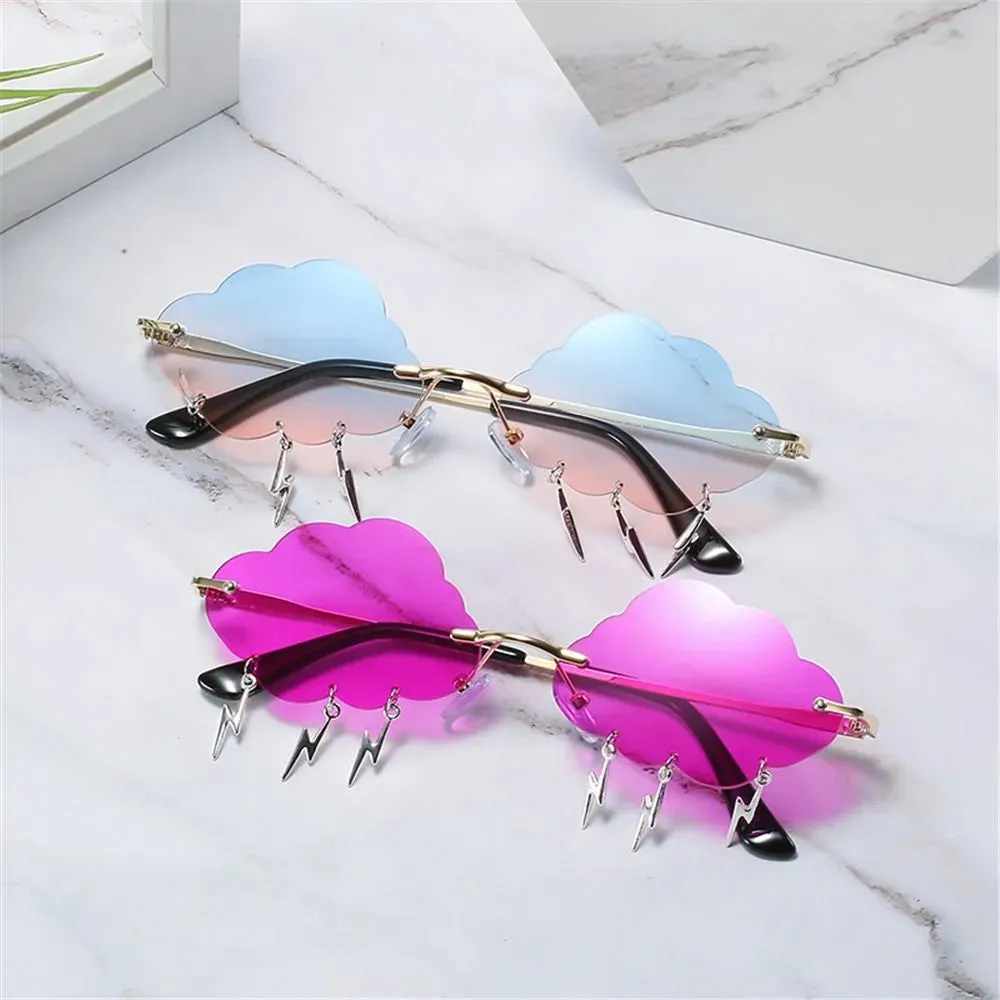 Funny Clouds Lightning Sunglasses Rimless Sunglasses Party Disco Colorful Glasses 90s Sun Glasses Shades