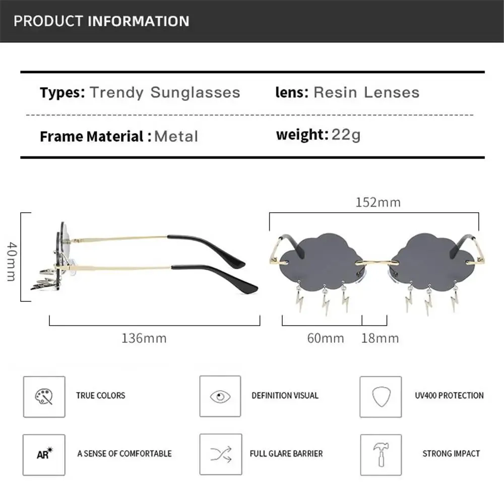Funny Clouds Lightning Sunglasses Rimless Sunglasses Party Disco Colorful Glasses 90s Sun Glasses Shades