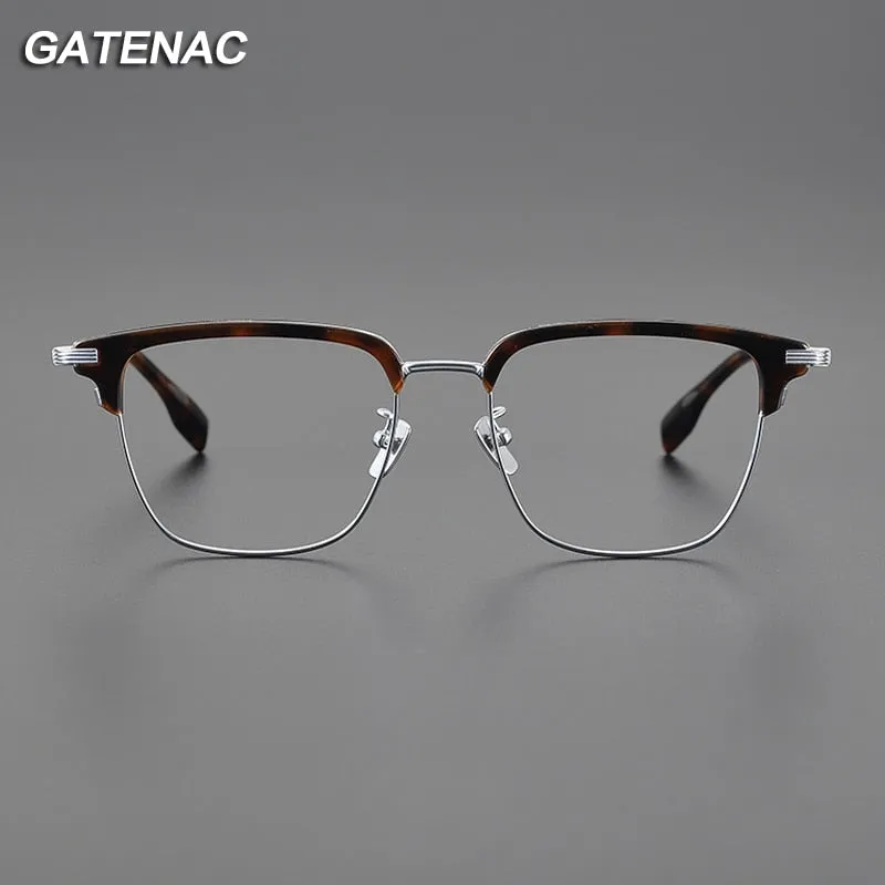 Gatenac Men's Full Rim Big Square Titanium Eyeglasses Gxyj1079