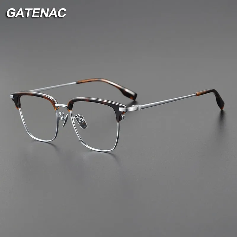 Gatenac Men's Full Rim Big Square Titanium Eyeglasses Gxyj1079