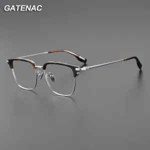 Gatenac Men's Full Rim Big Square Titanium Eyeglasses Gxyj1079
