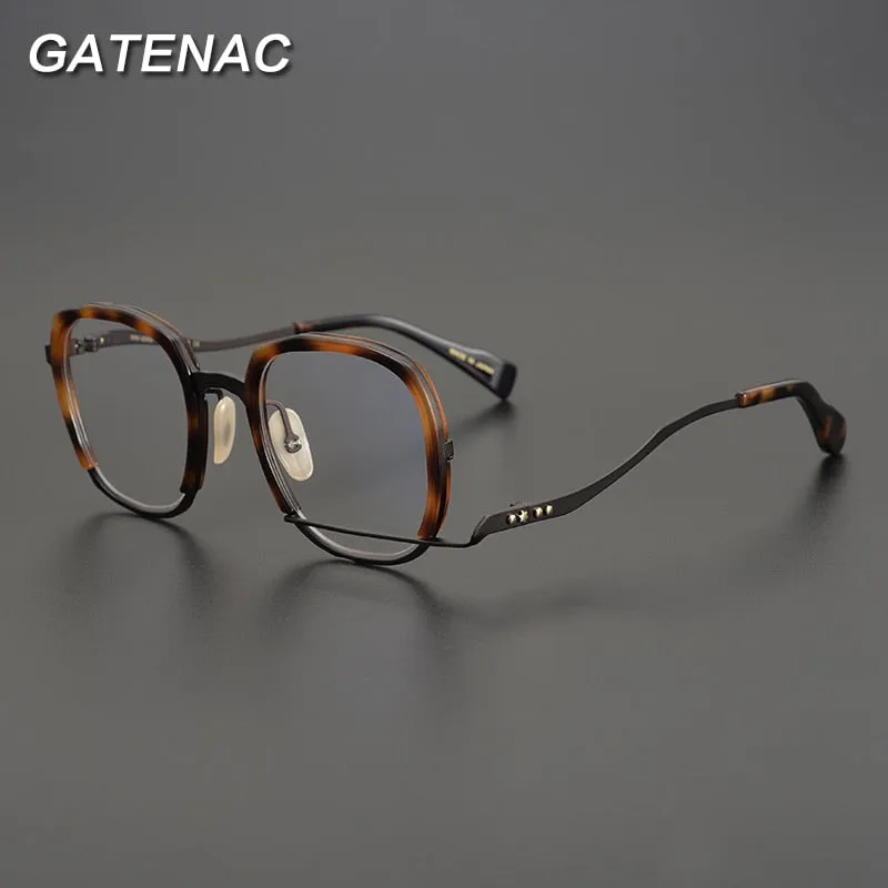 Gatenac Unisex Full Rim Irregular Square Titanium Acetate Eyeglasses Gxyj868