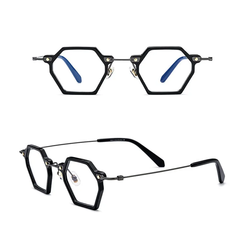 Gatenac Unisex Full Rim Polygonal Square Titanium Acetate Frame Eyeglasses Gxyj754