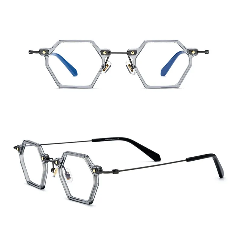 Gatenac Unisex Full Rim Polygonal Square Titanium Acetate Frame Eyeglasses Gxyj754