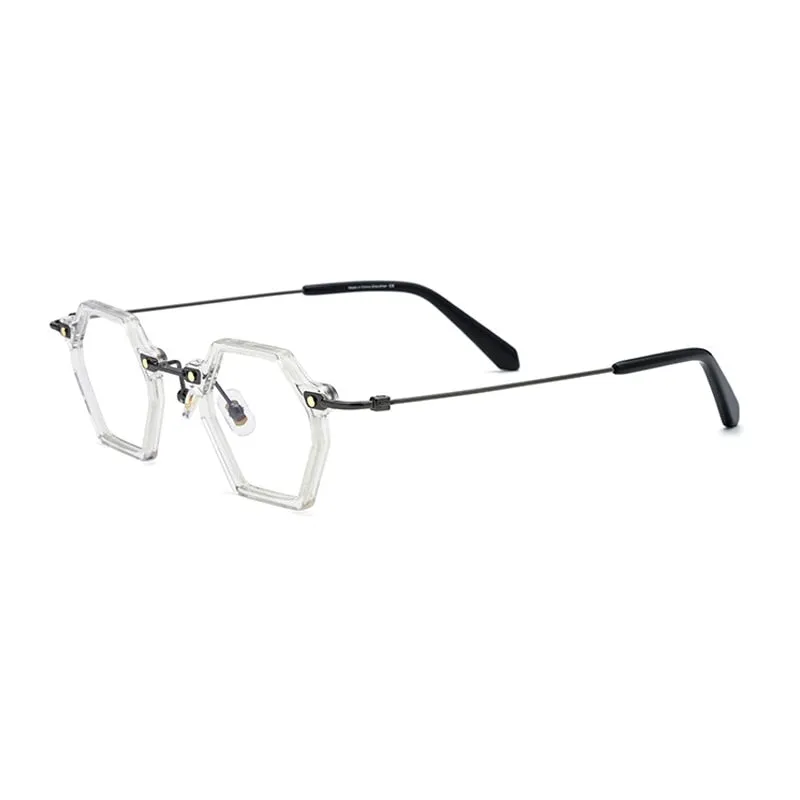 Gatenac Unisex Full Rim Polygonal Square Titanium Acetate Frame Eyeglasses Gxyj754