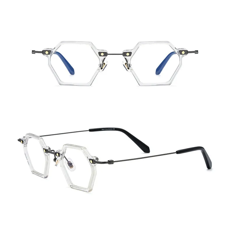 Gatenac Unisex Full Rim Polygonal Square Titanium Acetate Frame Eyeglasses Gxyj754