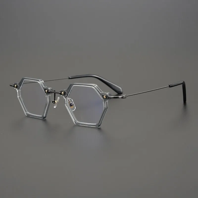 Gatenac Unisex Full Rim Polygonal Square Titanium Acetate Frame Eyeglasses Gxyj754