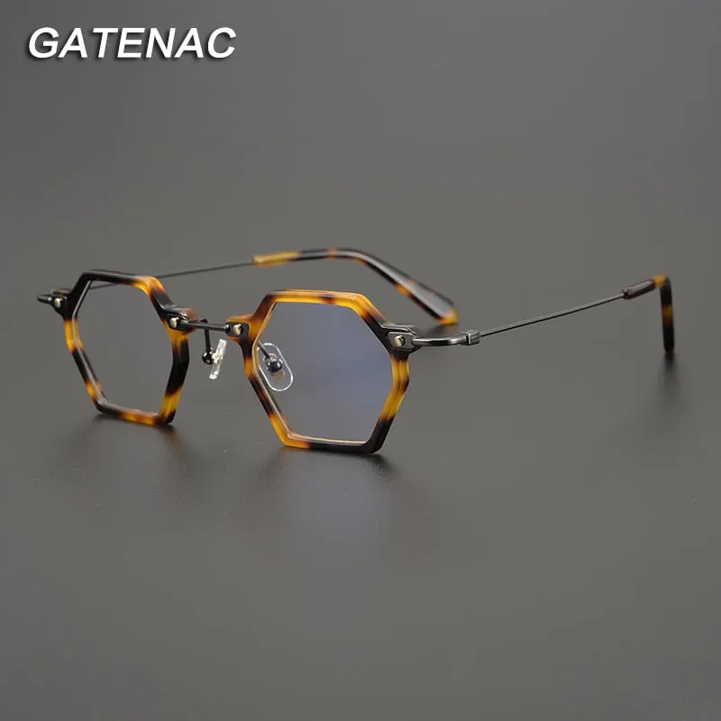 Gatenac Unisex Full Rim Polygonal Square Titanium Acetate Frame Eyeglasses Gxyj754