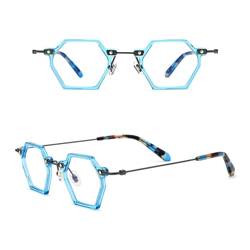 Gatenac Unisex Full Rim Polygonal Square Titanium Acetate Frame Eyeglasses Gxyj754