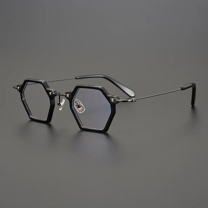 Gatenac Unisex Full Rim Polygonal Square Titanium Acetate Frame Eyeglasses Gxyj754
