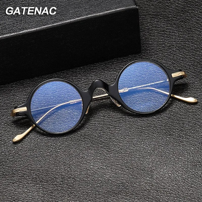 Gatenac Unisex Full Rim Round Acetate Titanium Eyeglasses Gxyj1041