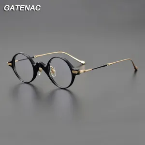Gatenac Unisex Full Rim Round Acetate Titanium Eyeglasses Gxyj1041