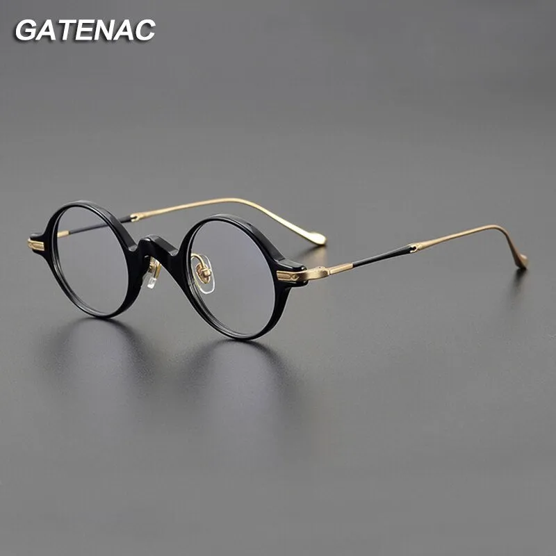 Gatenac Unisex Full Rim Round Acetate Titanium Eyeglasses Gxyj1041