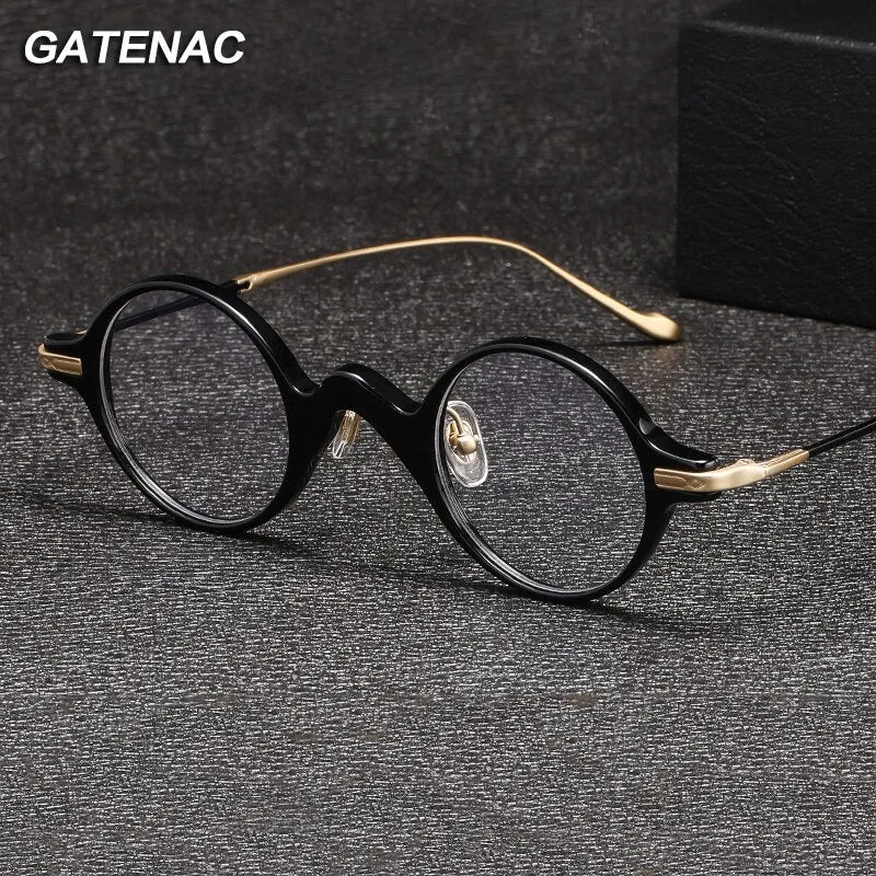 Gatenac Unisex Full Rim Round Acetate Titanium Eyeglasses Gxyj1041