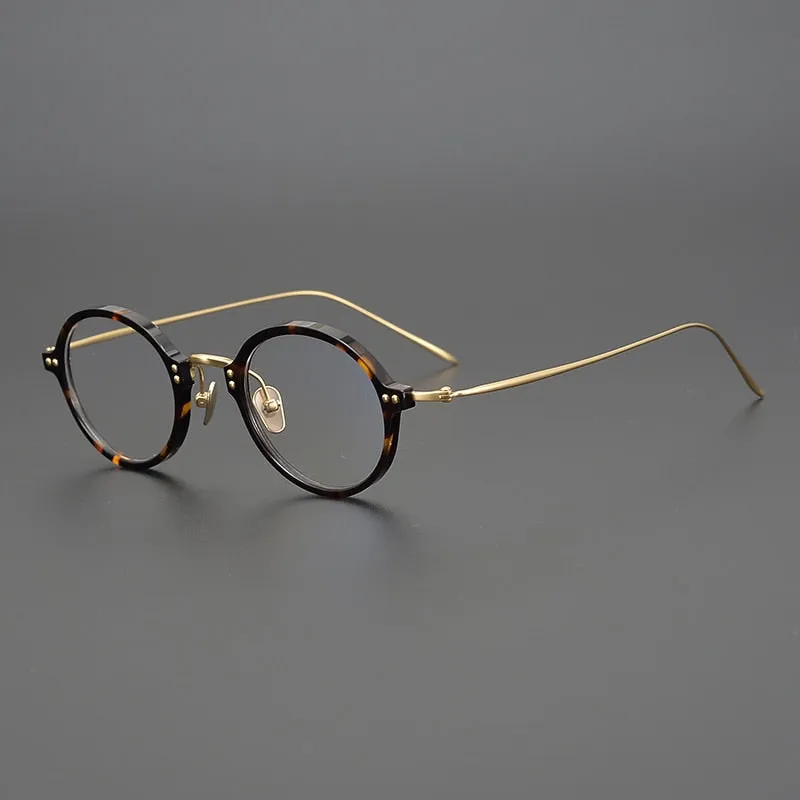 Gatenac Unisex Full Rim Round Acetate Titanium Frame Eyeglasses Gxyj329