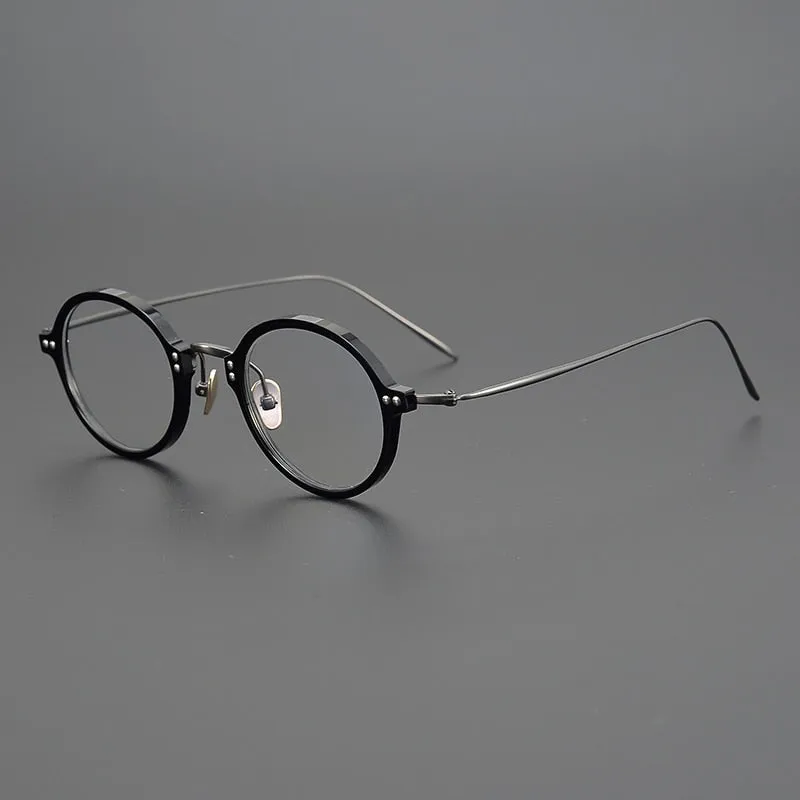 Gatenac Unisex Full Rim Round Acetate Titanium Frame Eyeglasses Gxyj329