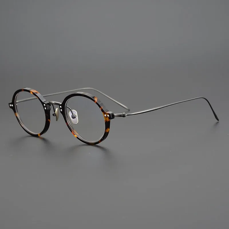 Gatenac Unisex Full Rim Round Acetate Titanium Frame Eyeglasses Gxyj329