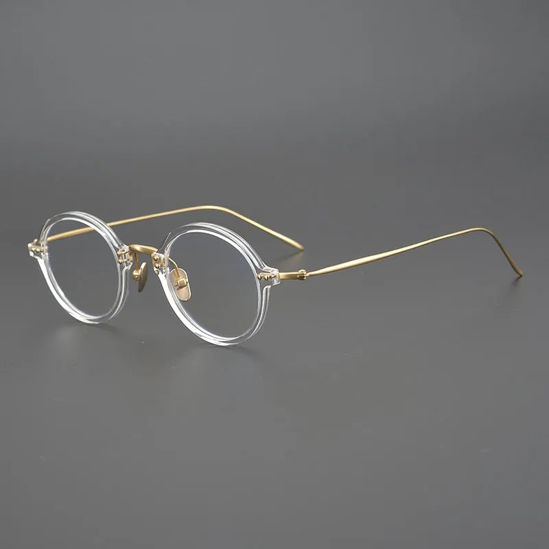 Gatenac Unisex Full Rim Round Acetate Titanium Frame Eyeglasses Gxyj329
