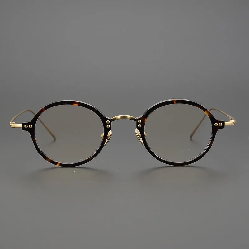 Gatenac Unisex Full Rim Round Acetate Titanium Frame Eyeglasses Gxyj329