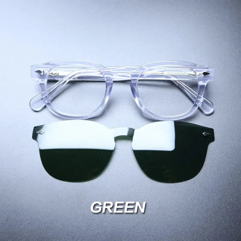 Gatenac Unisex Full Rim Round Acetate With Clip On Sunglasses 1237
