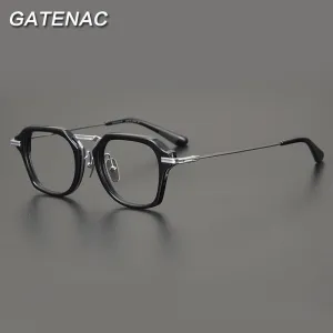 Gatenac Unisex Full Rim Round Square Acetate Titanium Eyeglasses Gxyj894