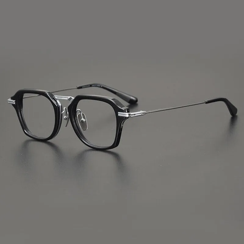 Gatenac Unisex Full Rim Round Square Acetate Titanium Eyeglasses Gxyj894