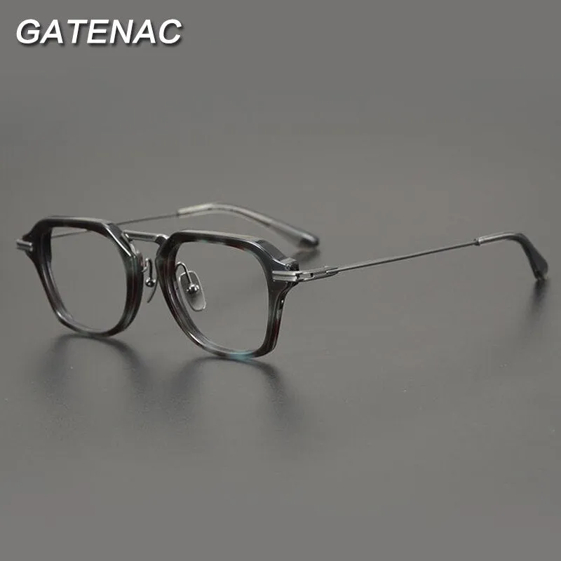 Gatenac Unisex Full Rim Round Square Acetate Titanium Eyeglasses Gxyj894