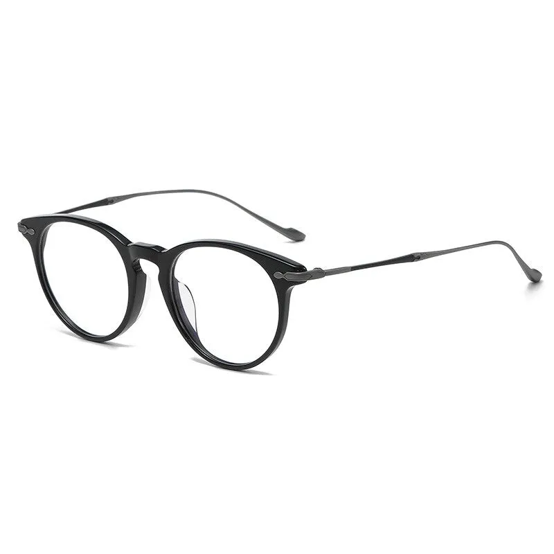 Gatenac Unisex Full Rim Round Square Acetate Titanium Eyeglasses Gxyj994