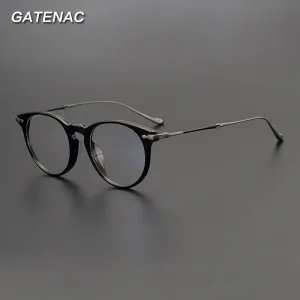 Gatenac Unisex Full Rim Round Square Acetate Titanium Eyeglasses Gxyj994