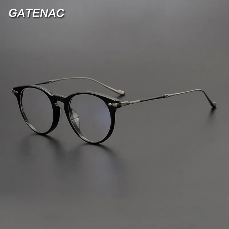 Gatenac Unisex Full Rim Round Square Acetate Titanium Eyeglasses Gxyj994