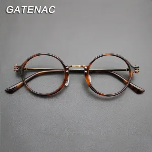 Gatenac Unisex Full Rim Round Titanium Acetate Frame Eyeglasses Gxyj696